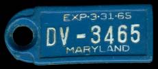 1965 Maryland DAV Tag