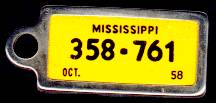 1958 Mississippi DAV Tag